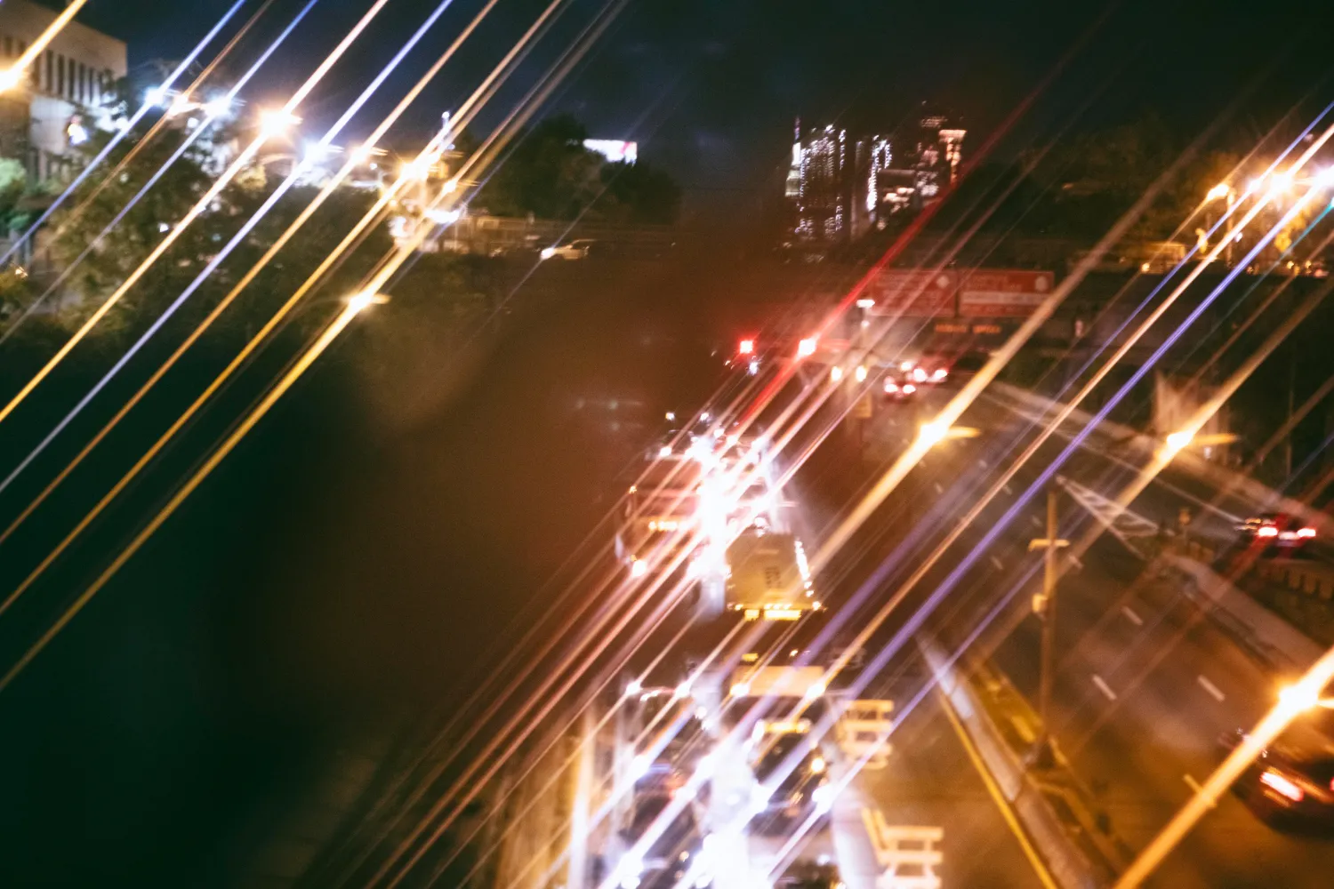 Long-exposure night city light trails